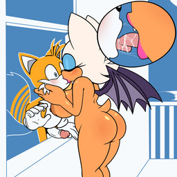 age_difference anthro areola balls big_breasts big_butt biped blush breasts butt duo erection eyelashes eyes_closed female french_kissing genitals glans kissing male male/female nipples nude penis pupils size_difference thick_thighs three-quarter_view young hyoumaru sega sonic_the_hedgehog_(series) miles_prower rouge_the_bat bat canid canine fox mammal 1:1 hi_res