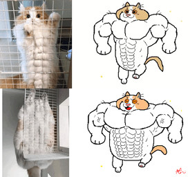 abs ambiguous_gender anthro biceps comparison feral fur monotone_tail multicolored_body muscular muscular_anthro open_mouth open_smile red_tongue smile solo tail tan_ears tan_tail tongue two_tone_body vein walking white_body white_fur keke_(artist) domestic_cat felid feline felis mammal animated frame_by_frame loop photography_(artwork) reference_image signature