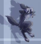 4_fingers anthro barefoot biped black_claws black_nose claws feet fingers fur grey_background grey_body grey_fur grey_tail jumping male multicolored_body multicolored_fur nude shadow side_view simple_background snout solo tail toe_claws toes two_tone_body two_tone_fur jc_(artist) mythology canid canine canis mammal mythological_canine mythological_creature werecanid werecanine werecreature werewolf wolf 2006 digital_media_(artwork) signature