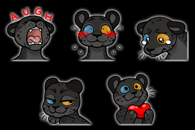 aggravated anthro blush bodily_fluids chibi crying emoji emote emoticon exhausted female flustered heart_symbol love mischievous solo tears fetishame domestic_cat felid feline felis jaguar mammal pantherine 3:2 low_res