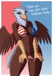 2018 absurd_res accipitrid accipitriform american_flag american_flag_bikini anthro avian bald_eagle beak big_breasts bikini bikini_down bikini_pull bird bodily_fluids breasts brown_body brown_feathers clothed clothing clothing_pull conditional_dnp dialogue digital_media_(artwork) drako1997 eagle english_text eyelashes feathered_wings feathers female flag flag_bikini flag_clothing flag_print flag_swimwear flashing flashing_pussy genital_fluids genitals healthcare_eagle hi_res looking_at_viewer navel nipple_outline non-mammal_breasts presenting presenting_pussy print_bikini print_clothing print_swimwear pussy scuted_arms scutes sea_eagle simple_background smile solo swimwear swimwear_pull text tongue tongue_out two-piece_swimsuit united_states_of_america vaginal_fluids wet wet_clothing wet_swimwear white_body white_feathers wings yellow_beak yellow_eyes