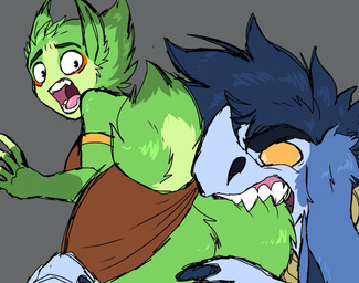 anthro bite biting_another butt cheek_tuft duo facial_tuft female fluffy fur male male/female teeth tuft zimakum chili_(zummeng) nigel_(zummeng) hi_res sketch