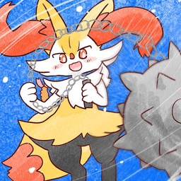 ambiguous_anthro ambiguous_gender anthro biped blush blush_stickers chain digitigrade dutch_angle flail food foreshortening front_view holding_object holding_weapon looking_at_viewer melee_weapon open_:3 open_mouth open_smile shrimp_(food) simple_background smile solo standing weapon annyui0611 nintendo pokemon braixen canid generation_6_pokemon mammal pokemon_(species) 1:1 2023 digital_drawing_(artwork) digital_media_(artwork) hi_res japanese_description portrait three-quarter_portrait translated_description