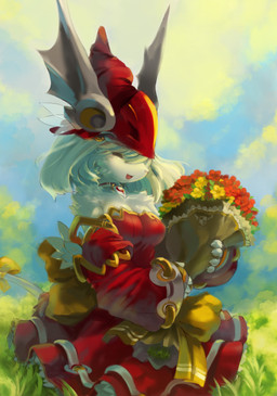 accessory anthro armor bare_shoulders biped bouquet bow_ribbon breasts clothed clothing cloud detailed_background dragoon dress eyes_closed female flower furgonomics garden grass hair hat headgear headwear helmet landscape medium_breasts open_mouth outside plant ribbons sitting sky smile solo tail tail_accessory tail_bow tail_ornament tail_ribbon toony white_hair tyson_tan cc-by-sa creative_commons final_fantasy final_fantasy_ix license_info square_enix freya_crescent burmecian mammal rodent 2009 absurd_res detailed hi_res
