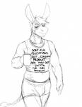 anthro asinus bulge clothed clothing container cup donk_(hladilnik) donkey english_text equid equine hi_res hladilnik male mammal monochrome redlettermedia shirt solo tank_top text text_on_clothing text_on_shirt text_on_topwear topwear underwear