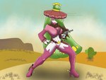 3_fingers bandolier big_breasts boots breasts cactus clothing covered_mouth desert detailed_background female fingers footwear gloves gun hair hair_over_eye handgun handwear hat headgear headwear high_heeled_boots high_heels legwear midriff not_furry one_eye_obstructed plant plant_hair poncho pseudo_hair ranged_weapon revolver shoes solo sombrero spurs thigh_boots thigh_highs thong underwear weapon reapcreates831 nintendo pokemon mercedes_(atomic417) elemental_creature elemental_humanoid flora_fauna generation_7_pokemon humanoid plant_humanoid pokemon_(species) tsareena absurd_res hi_res signature watermark