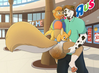 beard clothing diaper duo facial_hair feces male male/male mall pacifier plushie pooping soiled_diaper soiling soiling_diaper unclean_diaper used_diaper baltnwolf toys_"r"_us canid canine canis domestic_dog mammal rodent sciurid tree_squirrel hi_res