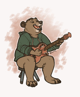 acoustic_guitar ambiguous_gender anthro bottomless brown_body brown_fur clothed clothing eyes_closed fur furniture guitar musical_instrument playing_guitar playing_music plucked_string_instrument solo stool string_instrument abigfathen bear mammal 2015