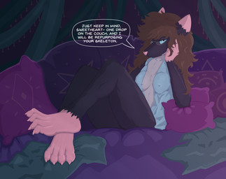 4_toes anthro biped breasts cleavage clothed clothing dominant dominant_female eyewear feet female foot_fetish foot_focus glasses looking_at_viewer mature_anthro mature_female nipple_outline nipples solo text threatening toes omalakai medea_(pankallisti) mammal murid murine rat rodent english_text hi_res