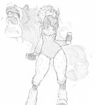 2019 5_fingers absurd_res accessory anthro athletic_wear biped bovid breasts caprine clothing digital_media_(artwork) exercise exercise_clothing featureless_(disambiguation) female fingers fitness floppy_ears fur hair headband hi_res horn kindred_(lol) lamb_(lol) league_of_legends leg_warmers legwear leotard long_ears long_hair mammal mask monochrome napalm_express ponytail riot_games sharp_teeth simple_background small_breasts spirit teeth tencent white_background wolf_(lol) workout workout_clothing wristband