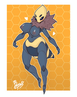 4_eyes anthro areola arthropod_abdomen big_breasts biped breasts female fur heart_symbol multi_eye neck_tuft nipples solo tuft white_heart bayonet_(artist) hollow_knight_(franchise) team_cherry queen_vespa_(hollow_knight) arthropod bee hymenopteran insect 2025 4:5 absurd_res hi_res