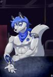 abs anthro biceps blue_eyes blue_hair damage exposed_endoskeleton factory fur hair machine male mervas muscular muscular_anthro muscular_male pecs robotic_reveal smile solo tools white_body white_fur libra-11 android canid canine canis gpd_(lurdanjo) mammal robot wolf 2017 digital_media_(artwork) hi_res