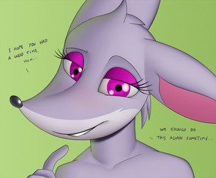 anthro female fur grey_body grey_fur looking_at_viewer simple_background smile solo teeth text conditional_dnp creatiffy geronimo_stilton_(series) thea_stilton house_mouse mammal mouse murid murine rodent digital_media_(artwork) english_text hi_res
