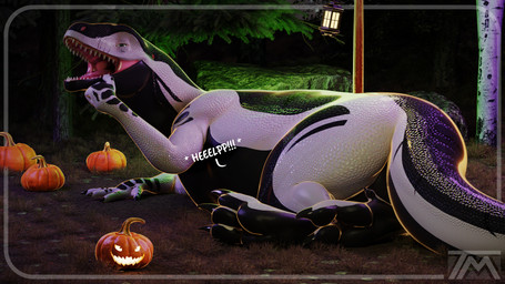 abdominal_bulge anthro bodily_fluids border butt claws feet feral food forest forest_background fruit gesture hand_gesture hindpaw inside looking_at_viewer looking_back looking_pleasured male nature nature_background open_mouth oral_vore outside outside_border paws plant pointing pointing_at_mouth pointing_at_self pumpkin saliva sharp_teeth soft_vore solo tail teeth text toe_claws tree unwilling_prey vore thatman jinnoaka_(modeler) bishop_(thatman_23) dinosaur interceptor prehistoric_species reptile scalie 16:9 3d_(artwork) digital_media_(artwork) hi_res widescreen