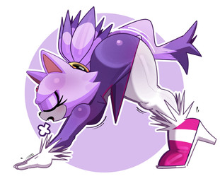 anthro ass_up big_butt breasts butt butt_jiggle cat_stretch clothing coat dipstick_tail eyes_closed female footwear hair high_heels jiggling markings motion_lines ponytail purple_clothing purple_coat purple_tailcoat purple_topwear shoes side_view sigh small_breasts solo stretching tail tail_markings tailcoat thick_thighs topwear majora317840 sega sonic_the_hedgehog_(series) blaze_the_cat domestic_cat felid feline felis mammal 2026 hi_res