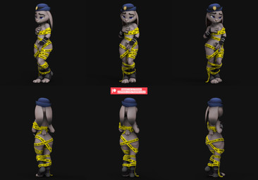 anthro barricade_tape bedroom_eyes bowler_hat clothed clothing covering covering_crotch covering_self female hat headgear headwear mostly_nude narrowed_eyes police police_badge police_hat police_tape pubes seductive solo tail text thick_thighs wide_hips bambookat disney zootopia judy_hopps european_rabbit lagomorph leporid mammal oryctolagus rabbit 3d_(artwork) absurd_res digital_media_(artwork) english_text hi_res
