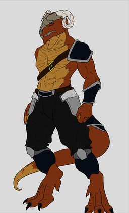 2_horns 4_toes abs anthro athletic athletic_anthro athletic_male barefoot black_bottomwear black_clothing black_pants bottomwear chest_strap claws clothed clothed_anthro clothed_male clothing countershade_hands countershade_neck countershade_torso countershading curved_horn digitigrade dipstick_tail facial_horn feet front_view furgonomics grey_background grey_horn head_horn horn horn_jewelry horn_ring jewelry male markings mouth_closed multicolored_body nose_horn orange_body pants ring_(jewelry) shoulder_guard simple_background solo standing tail tail_clothing tail_markings toe_claws toes topless two_tone_body white_horn wrist_guards yellow_body yellow_countershading deriaz lizard reptile scalie 2021 digital_drawing_(artwork) digital_media_(artwork) full-length_portrait portrait