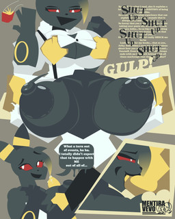anthro areola big_areola big_breasts bodily_fluids breasts clothing dialogue duo enjoying fellatio female forced genital_fluids gulp_(sound_effect) huge_breasts humor looking_back male male/female oral penile precum sex shirt speech_bubble swallowing text topwear torn_clothing torn_shirt torn_topwear mentiravevo nintendo pokemon eeveelution generation_1_pokemon generation_2_pokemon jolteon pokemon_(species) umbreon 4:5 comic digital_drawing_(artwork) digital_media_(artwork) english_text hi_res