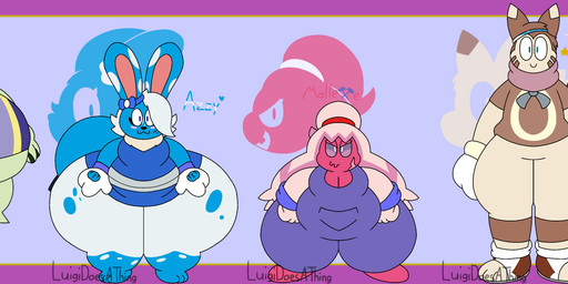 accessory anthro belly big_breasts big_tail breasts clothing coal_(luigidoesathing) cutmarks ear_bow_(anatomy) female female/female floral_(luigidoesathing) gloves group handwear headband huge_breasts huge_hips huge_thighs hyper hyper_hips legband lineup lovely_(luigidoesathing) male male/male maskless overalls scarf scratch_mark short_female shortstack tail tall_female tall_male tambi_(luigidoesathing) thick_thighs wide_hips luigidoesathing nintendo pokemon azzy_(luigidoesathing) mallette_(luigidoesathing) azumarill ceruledge furret generation_1_pokemon generation_2_pokemon generation_9_pokemon humanoid meowscarada pokemon_(species) raichu tinkaton absurd_res hi_res long_image wide_image