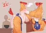 anthro apron biped breasts clothing duo female food male open_mouth open_smile red_body shrimp_tempura side_view smile tempura white_body buta99 shrimp_chan_(buta99) arthropod crustacean food_creature marine shrimp absurd_res hi_res