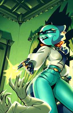 ambiguous_gender anthro blue_body blue_fur blue_hair car clothed clothed_anthro clothed_female clothing duo female fur gun hair handgun markings ranged_weapon revolver ring_(marking) ringed_tail shooting solo_focus striped_markings striped_tail stripes tail tail_markings vehicle weapon squiderdoodle cazadora_(rentonreverb) mammal procyonid raccoon absurd_res hi_res