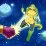 anthro big_breasts breasts disembodied_hand duo female female_focus genitals green_lantern_ring hair male navel nipples pussy red_sclera scales space teeth yellow_body yellow_lantern yellow_scales lonbluewolf dc_comics green_lantern green_lantern_(series) gorius_karkum sinestro alien lizard reptile scalie 1:1 2021 hi_res