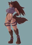 abdominal_scar ankleband arm_scar big_breasts blue_eyes breasts brown_body brown_eyebrows brown_fur brown_hair brown_skin claws clothed clothing crop_top digitigrade eyebrows feet female frown fur grey_clothing grey_panties grey_underwear hair hand_on_hip hand_on_own_hip hindpaw leg_scar long_hair panties pantsless paws ponytail pubes scar shirt solo standing tan_claws tan_scar toe_claws topwear underwear onigiriad mythology animal_humanoid canid canid_humanoid canine canine_humanoid humanoid mammal mammal_humanoid mythological_canine mythological_creature werecanid werecanine werecreature werewolf wolf_humanoid 2021 clip_studio_paint_(artwork) digital_drawing_(artwork) digital_media_(artwork) full-length_portrait hi_res portrait shaded