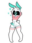 antennae_(anatomy) anthro balls black_sclera blush bottomless clothed clothing cropped_hoodie eyelashes femboy footwear fur genitals green_body green_eyes hair heart_eyes heart_symbol humanoid_genitalia humanoid_penis leggings legwear male penis pink_clothing smile socks solo tail thigh_highs topwear white_body white_clothing white_fur white_hair white_tail zyneru zyneru_(character) alien humanoid hi_res