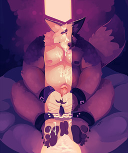 ankle_cuffs anthro belly big_belly black_nipples black_pawpads bodily_fluids bound brown_body brown_fur cuff_(restraint) cum cum_on_belly cum_on_body cum_on_chest cum_on_face cum_on_feet erection eye_roll feet front_view fur genital_fluids genitals handcuffs humanoid_genitalia humanoid_penis male male_anthro metal_cuffs moobs nipples obese obese_anthro obese_male overweight overweight_anthro overweight_male pawpads penis pink_penis pink_tongue restraints sitting solo tongue tongue_out chocolateandmilk canid canine mammal hi_res