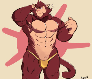 abs anthro biceps bulge clothed clothing fur hand_behind_head male muscular muscular_anthro muscular_male navel nipples pecs solo standing topless underwear radcanine haplorhine mammal monkey primate