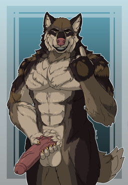 abs anthro balls beckoning bedroom_eyes big_penis black_lips brown_body brown_fur brown_markings claws fur genitals gesture holding_penis humanoid_genitalia humanoid_penis lips male markings muscular narrowed_eyes nipples nude nude_anthro pecs penis pink_nose seductive smile solo tail yellow_eyes conditional_dnp saerixdurr canid canine canis mammal wolf 2023 colored dated digital_drawing_(artwork) digital_media_(artwork) hi_res shaded signature
