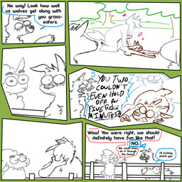 alternate_universe anthro casual_sex crossed_arms dialogue duo facepalm female fence forest heart_symbol leaning_on_wall male male/female obscured_breasts pasture plant public public_sex screaming sex smile text tree wide_eyed the_weaver pack_street al_(weaver) betty_(weaver) remmy_cormo velvet_roe_(weaver) bovid canid canine canis caprine mammal sheep wolf 1:1 comic english_text