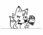 beverage bow_tie coffee coffee_mug coffee_pot cute_fangs eyelashes fangs female looking_at_viewer simple_background smile solo teeth waiter el_senor_erizo antoinette_(el_senor_erizo) canid canine fox mammal monochrome traditional_media_(artwork)