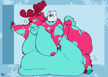 anthro belly_on_ground big_butt big_moobs blue_background blush butt duo fat_rolls female hair hand_on_belly holidays horn huge_moobs immobile looking_at_self looking_at_viewer male moobs morbidly_obese morbidly_obese_female morbidly_obese_male muffin_top navel newton_(newtonthedog) nipples nude obese obese_anthro obese_female obese_male overweight overweight_anthro overweight_female overweight_male pink_hair pink_nipples pink_nose simple_background solo tail winter fatty-sashimi christmas avian bird deer mammal new_world_deer owl reindeer 2025 digital_media_(artwork) flat_colors hi_res