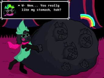 3_heads anthro black_body black_fur clothed clothing duo female female_prey fur male male/female male_pred multi_head size_difference smaller_pred text vore spearv deltarune undertale_(series) clover_(deltarune) ralsei bovid caprine darkner goat mammal 4:3 english_text hi_res