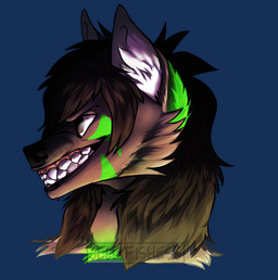 anthro bared_teeth black_hair black_nose brown_eyes cheek_tuft elemental_dart facial_tuft fur green_markings grey_body grey_fur hair inner_ear_fluff markings sharp_teeth simple_background smile snarling solo teeth transparent_background tuft unknown_artist alpha_channel headshot_portrait portrait shaded soft_shading source_request