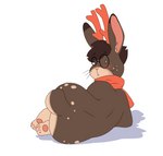 anthro antlers blush butt clothing eyewear fur glasses hair horn looking_at_viewer lying male nude on_side paws simple_background solo tail cake_top aki_(zackary911) deer jackalope lagomorph leporid mammal new_world_deer rabbit digital_media_(artwork) hi_res