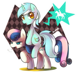 amber_eyes blue_eyes cutie_mark duo female feral fur green_body green_fur hair horn humor long_hair looking_at_viewer multicolored_hair open_mouth riding smile straddling text two_tone_hair yellow_eyes marenlicious friendship_is_magic hasbro my_little_pony mythology bonbon_(mlp) lyra_heartstrings_(mlp) earth_pony equid equine horse human mammal mythological_creature mythological_equine pony unicorn english_text