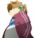 anthro belly blush brown_body brown_fur clothing fur kemono male shirt simple_background slightly_chubby solo topwear white_background hinami mammal 2013