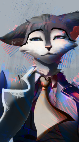 anthro blue_eyes clothing formal_wear front_view fur grey_body grey_fur head_tilt male solo suit enoxarts lackadaisy rocky_rickaby domestic_cat felid feline felis mammal absurd_res clip_studio_paint_(artwork) colored digital_media_(artwork) digital_painting_(artwork) hi_res painting_(artwork) portrait