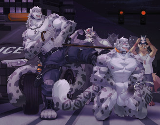 abs anthro balls barazoku bdsm beard being_watched blush body_hair bottomwear car chain_necklace chest_hair clenched_teeth clothed clothing collar ejaculation embarrassed erection facial_hair flexing flexing_bicep foot_on_shoulder foreskin front_view genitals group holding_leash holding_object humanoid_genitalia humanoid_penis humiliation jewelry kneeling leash leashed_collar looking_at_another male male/male necklace night nude on_road open_mouth open_smile partially_retracted_foreskin penis pesc public public_humiliation public_nudity selfie shirt shorts smile smirk standing teeth tongue tongue_out topless topwear vehicle hamjiuzai canid canine canis felid mammal pantherine snow_leopard wolf hi_res