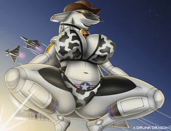 aircraft airplane amber_eyes animal_print animal_print_bikini anthro belly big_breasts bikini bra breasts choker cleavage clothed clothing cow_print cow_print_bikini cowbell cowboy_hat crouching female hat headgear headwear jets jewelry machine mature_female necklace nipple_outline panties pattern_bikini pattern_clothing pattern_swimwear pose poster propaganda pupils slightly_chubby slightly_chubby_female slit_pupils solo spread_legs spread_open spreading sunset swimwear thick_thighs two-piece_swimsuit underwear vehicle a_drunk_dragon u.s._air_force pandora_kennedy_(adrunkdragon) aeromorph living_aircraft living_airplane living_machine living_vehicle hi_res pinup