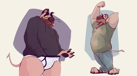 anthro beard black_clothing black_hoodie black_topwear blue_bottomwear blue_clothing blue_pants bottomwear brown_beard brown_facial_hair brown_nose clothed clothing facial_hair fur green_clothing green_shirt green_t-shirt green_topwear hoodie male mouth_closed open_mouth overweight overweight_anthro overweight_male pants shirt simple_background solo standing t-shirt tan_body tan_fur topwear yawn chocolateandmilk richard_(chocolateandmilk) canid canine canis domestic_dog mammal 2020 dated full-length_portrait hi_res portrait signature three-quarter_portrait