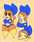 anthro bottomwear breasts brown_eyes clothing container cup female hair heart_symbol kerchief mouthless orange_body orange_hair shorts solo star thick_thighs topwear lewdchuu_(artist) kirby_(series) nintendo bandana_waddle_dee waddle_dee waddling_head hi_res