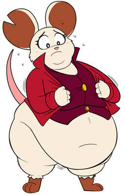 adjusting_clothing anthro barefoot belly belly_overhang big_belly big_breasts blush bodily_fluids bottomless breasts button_(fastener) chubby_cheeks clothed clothing deep_navel double_chin embarrassed exposed_belly eyelashes feet female flying_sweatdrops frown huge_belly jacket looking_at_self navel notched_ear obese obese_anthro obese_female overweight overweight_anthro overweight_female pear-shaped_figure pink_nose red_clothing red_jacket red_topwear red_vest simple_background solo standing struggling_to_fit sweat sweatdrop thick_thighs topwear undersized_clothing vest white_background wide_hips drawnbygorb mina_the_hollower yacht_club_games mina_(mina_the_hollower) mammal mouse murid murine rodent 2026 digital_drawing_(artwork) digital_media_(artwork) full-length_portrait portrait