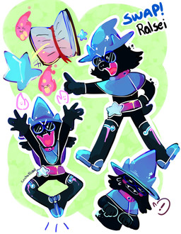 alternate_costume alternate_universe anthro belt black_body black_fur blush boots clothed clothing collar eyewear fluffy footwear fur glasses gloves handwear hat headgear headwear magic_user male open_mouth shawl shoes solo cuchufliqwq deltarune deltaswap undertale_(series) ralsei bovid caprine darkner goat mammal 2019 digital_media_(artwork) hi_res