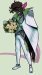 anthro biped black_body black_hair black_nose bottomwear bouquet buckteeth cheek_tuft clothed clothing coat cybernetic_arm cybernetic_limb dreadlocks facial_tuft flower footwear front_view grin hair holding_flower holding_object long_tail male pants plant rose_(flower) shoes short_hair simple_background smile solo standing suit tail teeth topwear tuft white_background white_bottomwear white_clothing white_coat white_footwear white_pants white_rose white_shoes white_topwear machinewithsoul arkeid_bilgerat_(machinewithsoul) mammal murid murine rat rodent 2023 9:16 hi_res