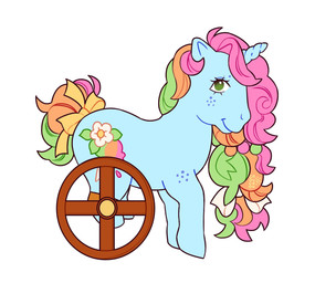cutie_mark disability female feral hair hooves horn looking_at_viewer simple_background smile solo style_emulation tail vehicle wheelchair cocopudu hasbro mlp_g1 my_little_pony mythology fan_character sherbet_blossom equid equine mammal mythological_creature mythological_equine unicorn digital_media_(artwork) hi_res