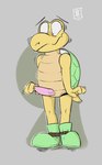 3_fingers anthro biped clothing embarrassed erection fingers floating_eyebrows footwear genitals green_clothing green_footwear green_shell green_shoes grey_background looking_down male penis pink_penis shadow shell shoes simple_background solo standing tapering_penis yellow_body yellow_skin kickingkeldeo mario_bros nintendo koopa koopa_troopa reptile scalie turtle 2024 hi_res signature