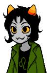 astrological_symbol black_clothing black_eyes black_hair black_shirt black_topwear clothing coat fangs female green_clothing green_coat green_tongue green_topwear grey_body grey_skin hair horn leo_(symbol) not_furry shirt solo symbol teeth tongue topwear western_zodiac_symbol yellow_sclera unknown_artist homestuck ms_paint_adventures nepeta_leijon alien alien_humanoid horned_humanoid humanoid troll_(homestuck) animated low_res official_art short_playtime thumbnail